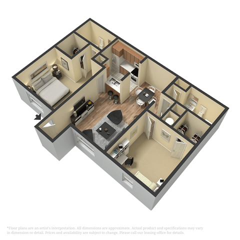 Floor plan for 2 beds, 2 baths, 900 sqft